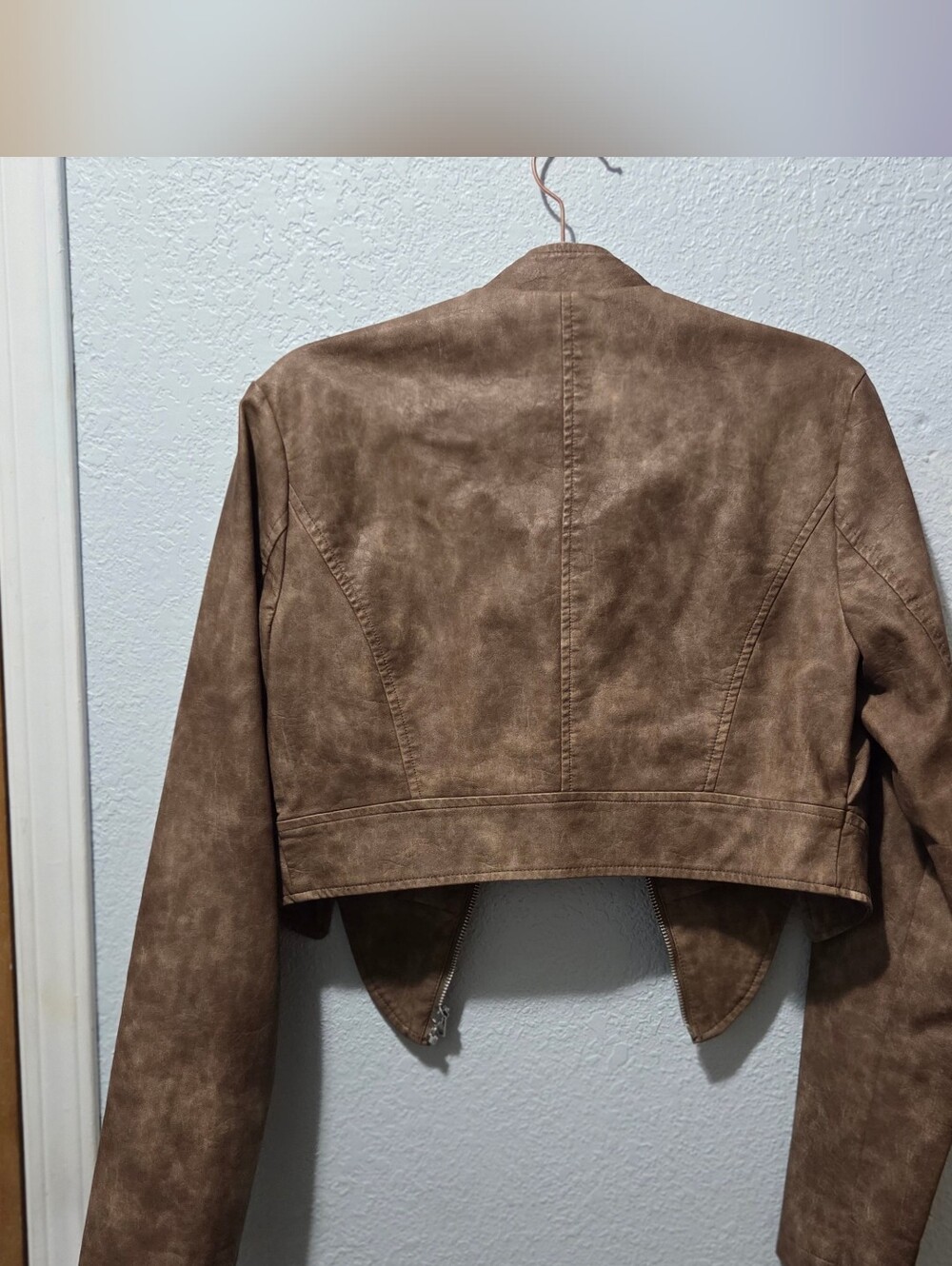 Fashion Nova Taupe Brown Cropped Moto Jacket - Picture 7 of 7